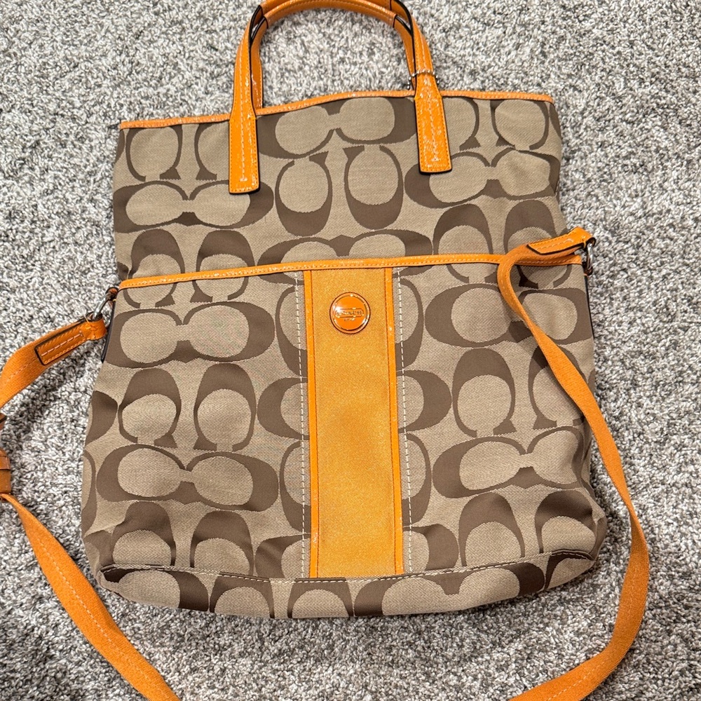 Coach Tan and Orange Signature Tote